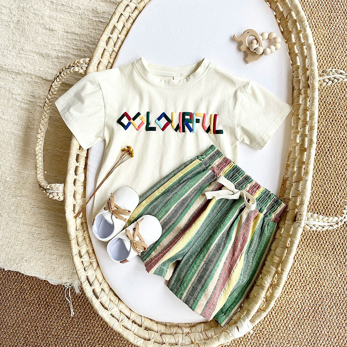 - Colourful Green Striped Shorts Set – 2 Piece Baby Outfit Baby Stork