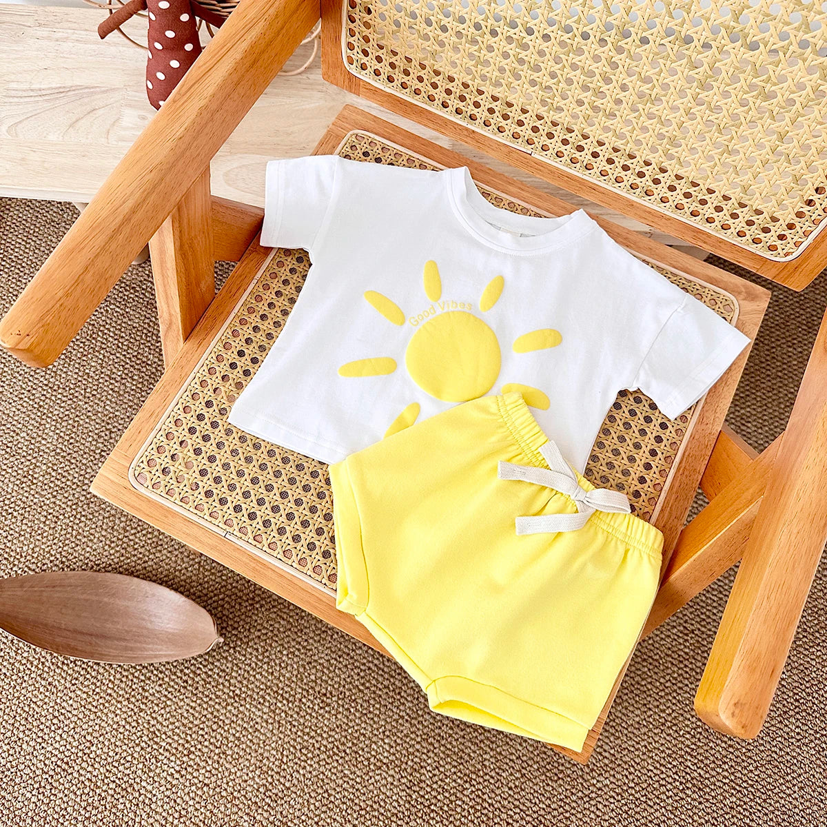 - Good Vibes Sunshine 2 Piece Set – Cotton Tee & Shorts Baby Stork