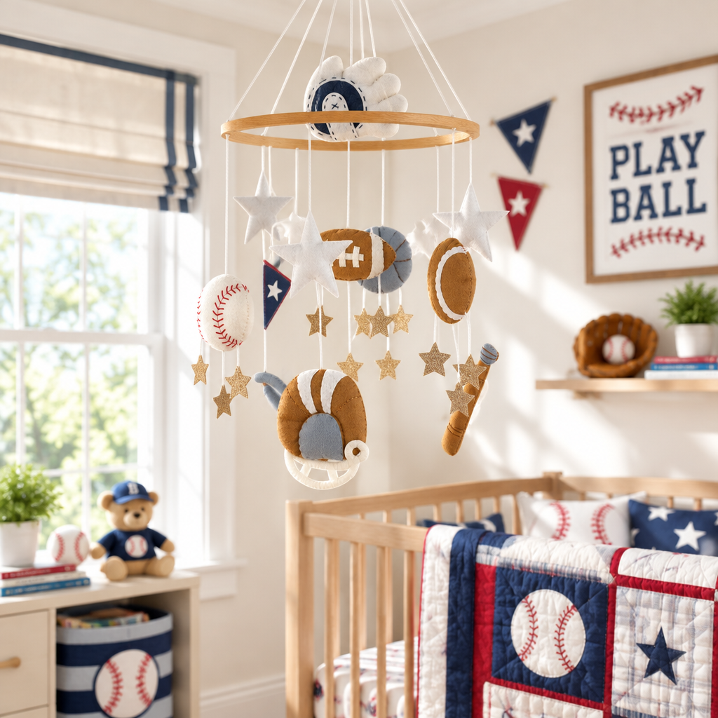 - Sports & Stars Felt Cot Mobile - Tan & Cream AE