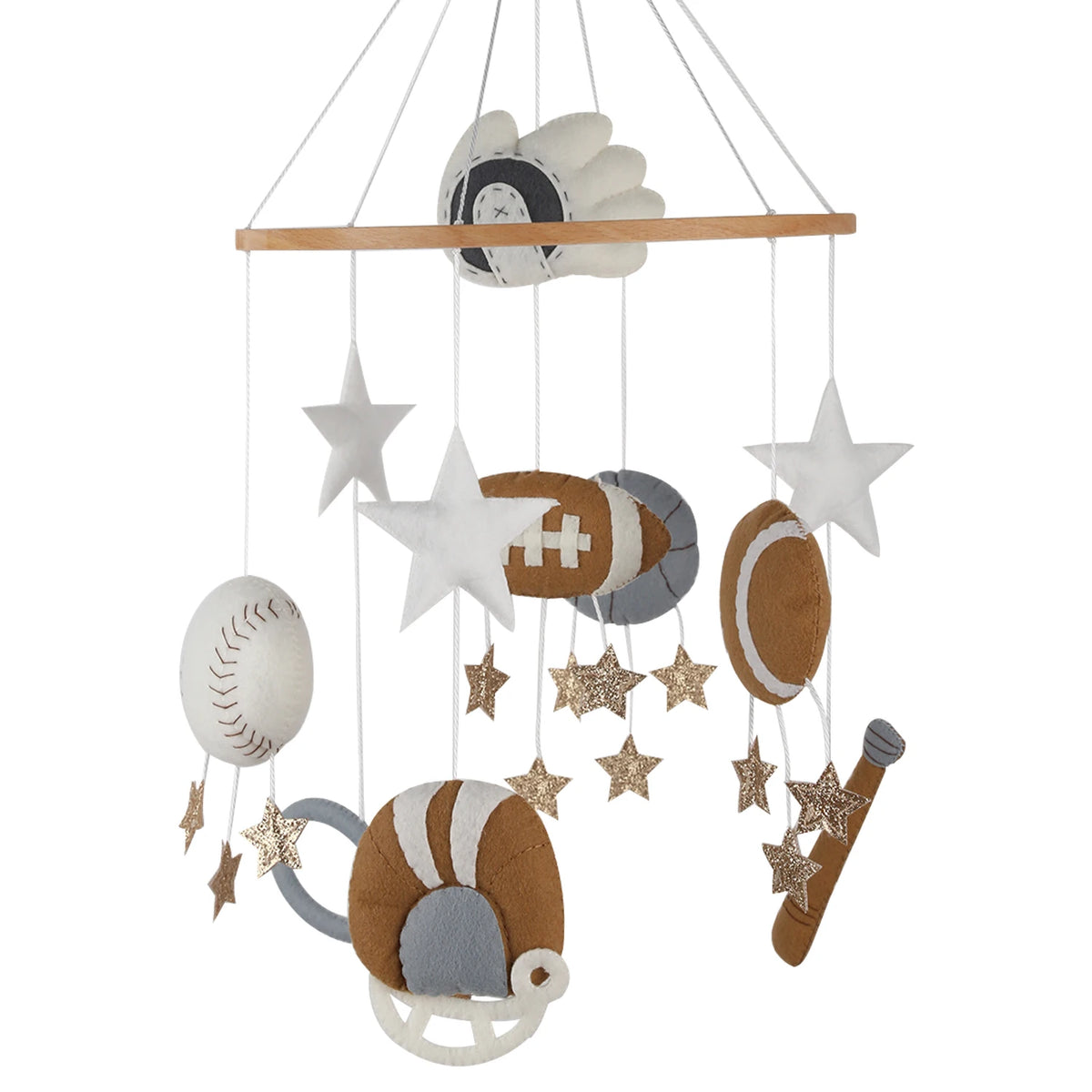 - Sports &amp; Stars Felt Cot Mobile - Tan &amp; Cream AE
