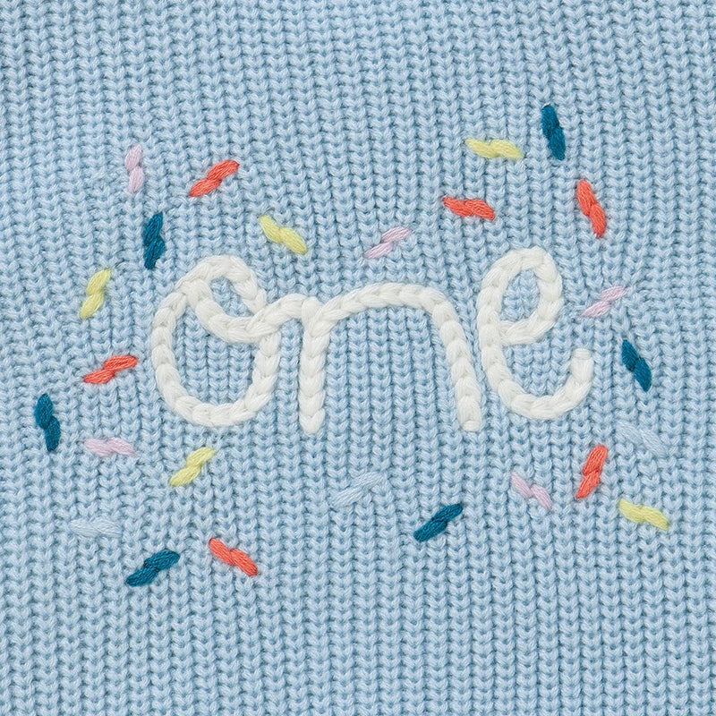 - Baby “One” Knit Birthday Sweater Baby Stork