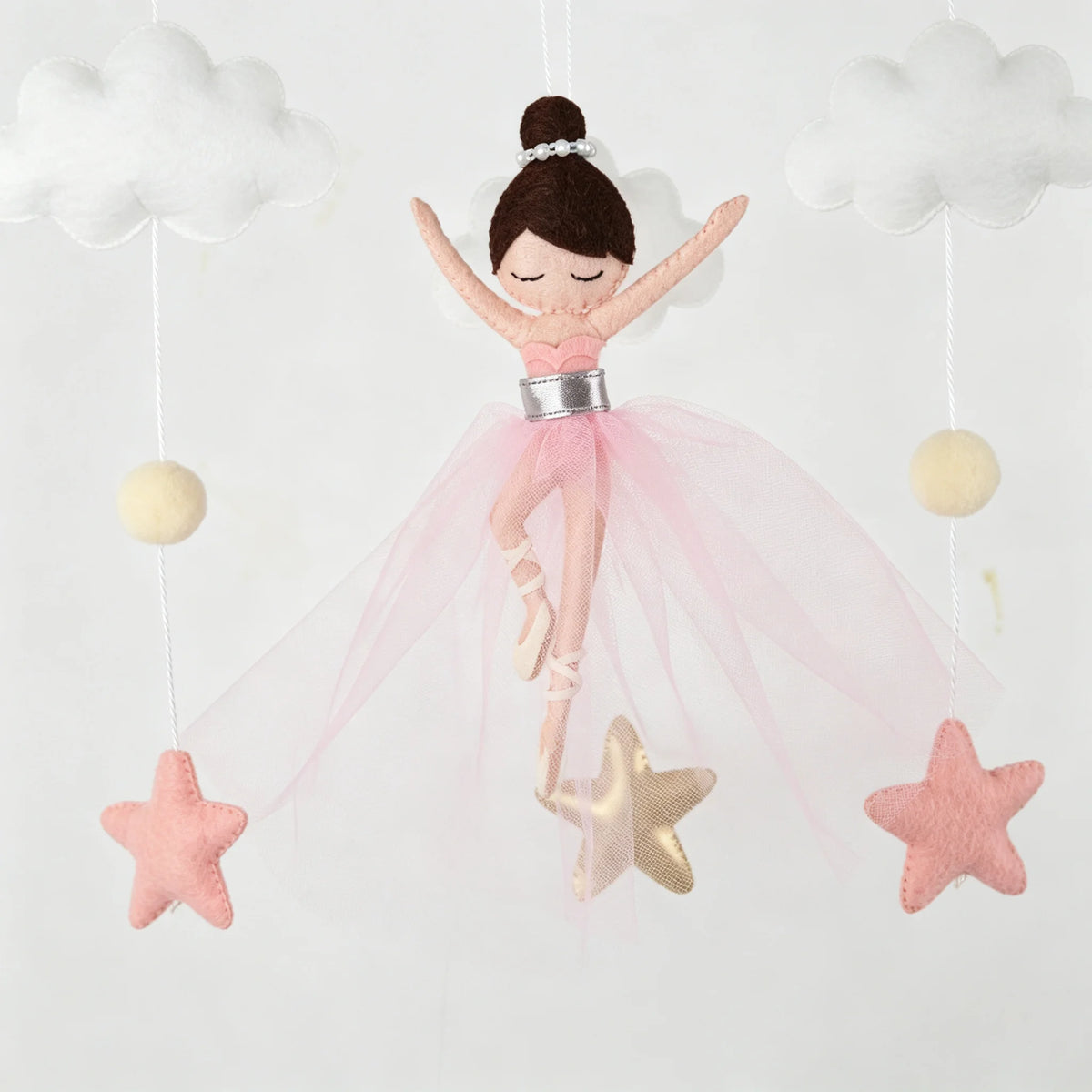 Ballerina, Moon &amp; Stars Felt Cot Mobile - Pink &amp; Gold