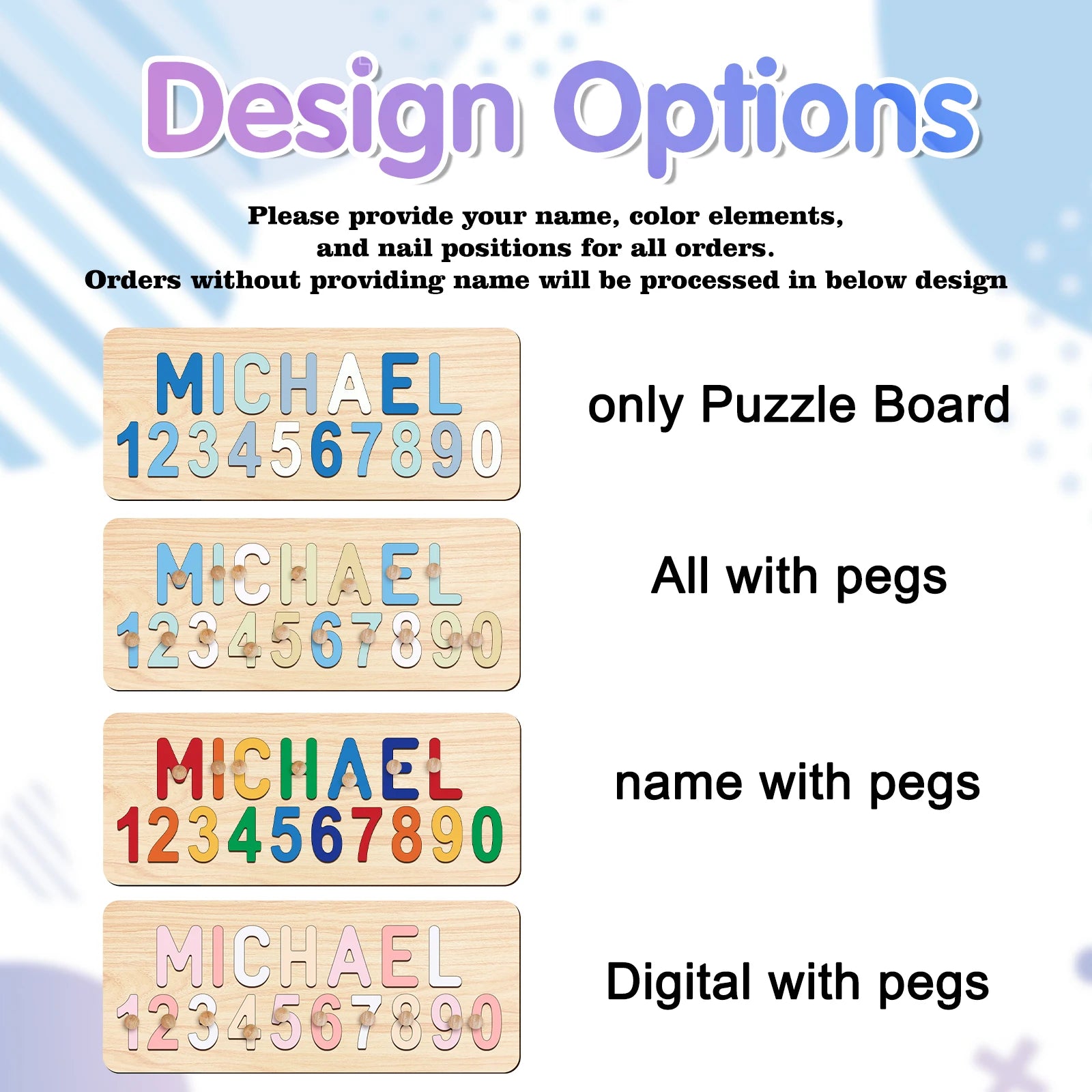 - Custom Wooden Name &amp; Number Puzzle – Personalised Educational Toy Baby Stork