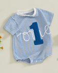 - “One” First Birthday Romper Baby Stork