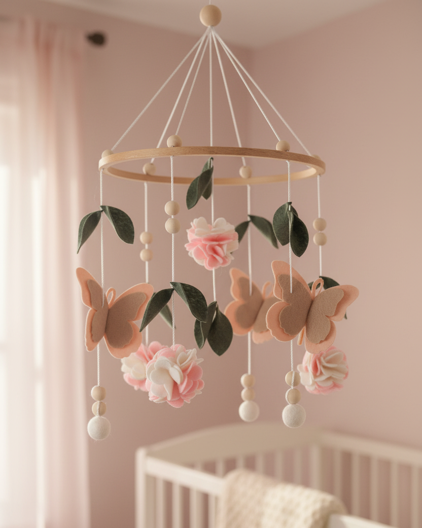 Butterfly &amp; Floral Baby Mobile | Pink Butterfly Nursery Mobile