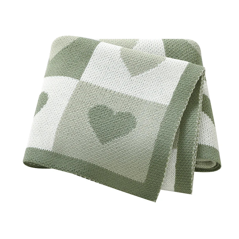 Green - Heart Pattern Baby Blanket – 90 × 70 cm | Ultra-Soft Acrylic | Multiple Colours Baby Stork