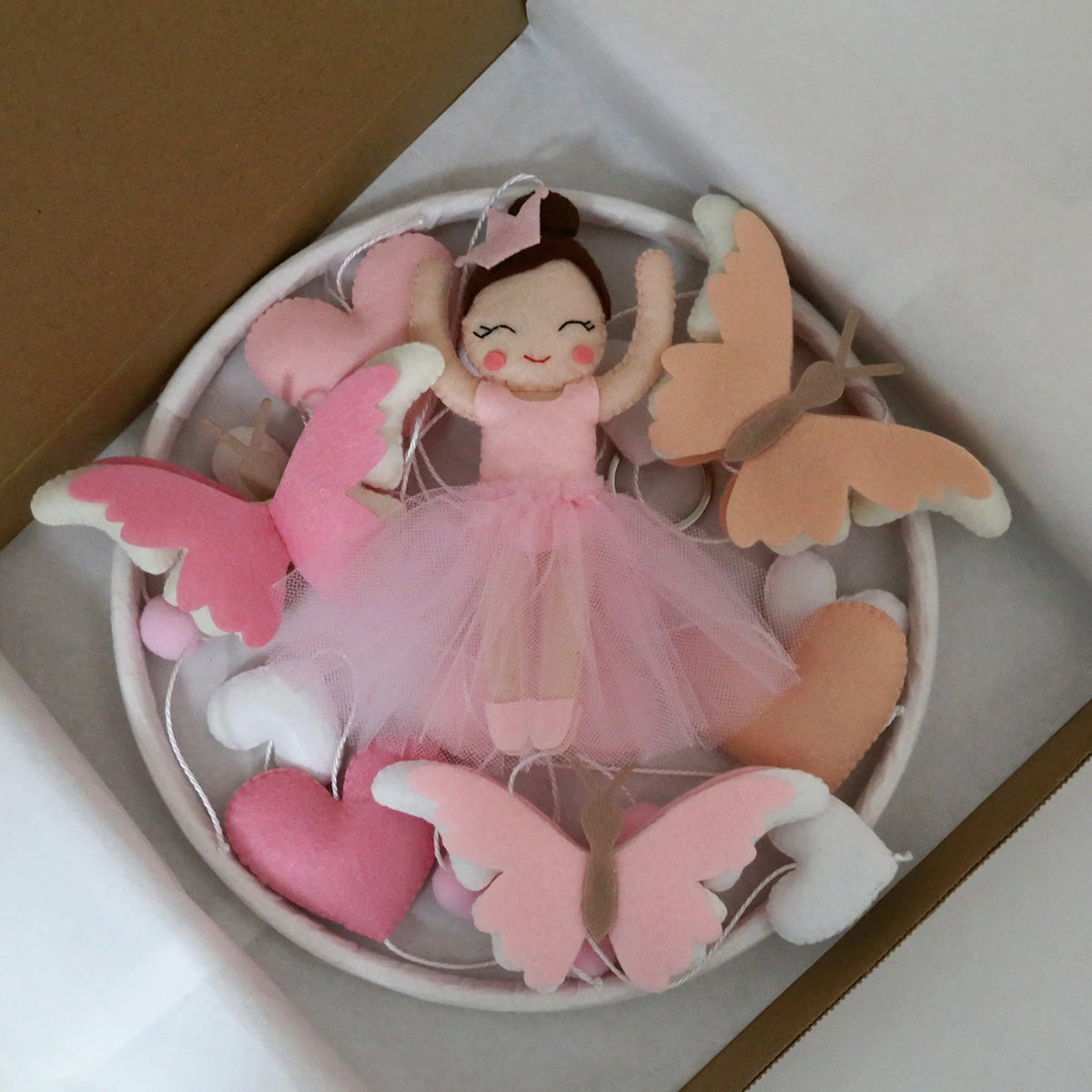 Ballerina Felt Cot Mobile with Butterflies &amp; Hearts - Pink