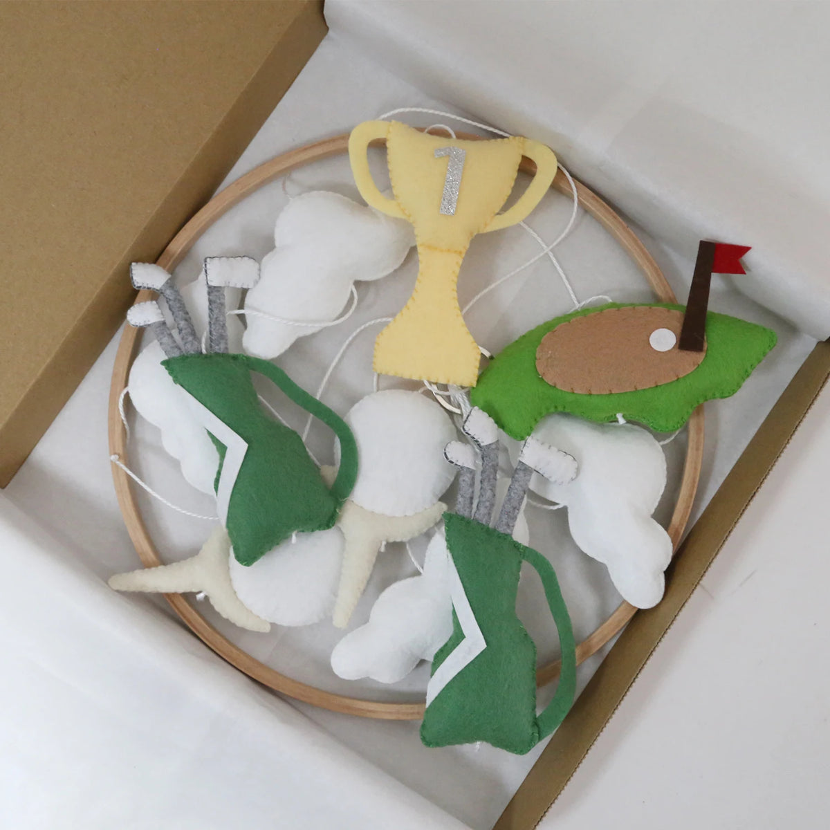 - Golf & Clouds Felt Cot Mobile - Green & White AE