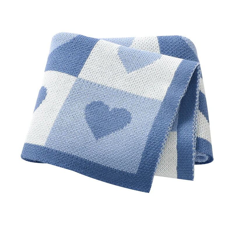 Blue - Heart Pattern Baby Blanket – 90 × 70 cm | Ultra-Soft Acrylic | Multiple Colours Baby Stork