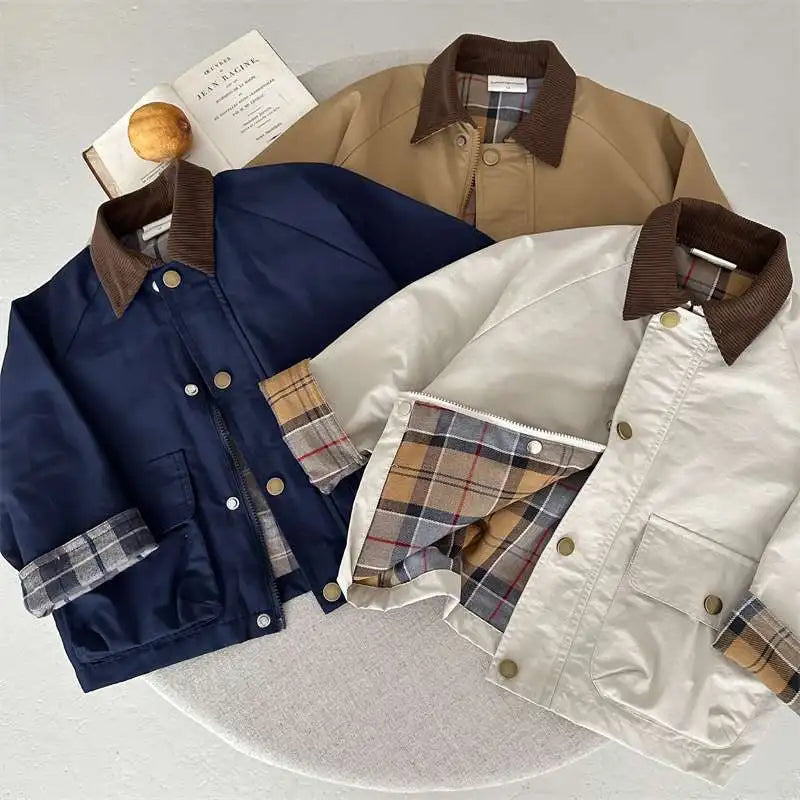 Kids Check Detail Collared Jacket