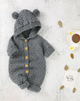 Grey - Baby Bear Hooded Knit Jumpsuit Baby Stork