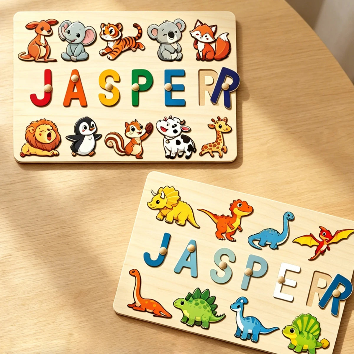 Personalised Dinosaur Wooden Name Puzzle | Custom Montessori Learning Toy