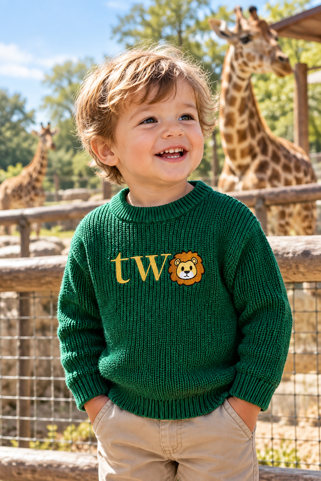 Two Birthday Lion Knit Jumper | Green