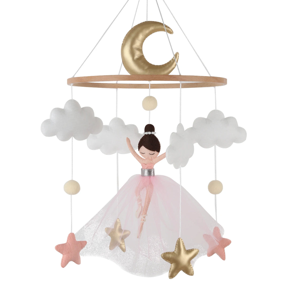 Ballerina, Moon &amp; Stars Felt Cot Mobile - Pink &amp; Gold