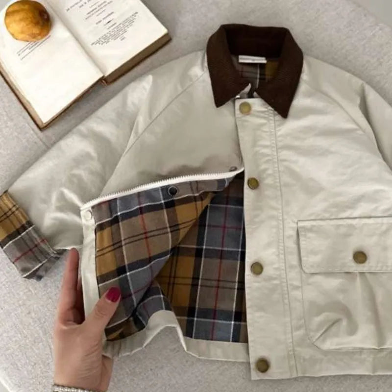 Kids Check Detail Collared Jacket