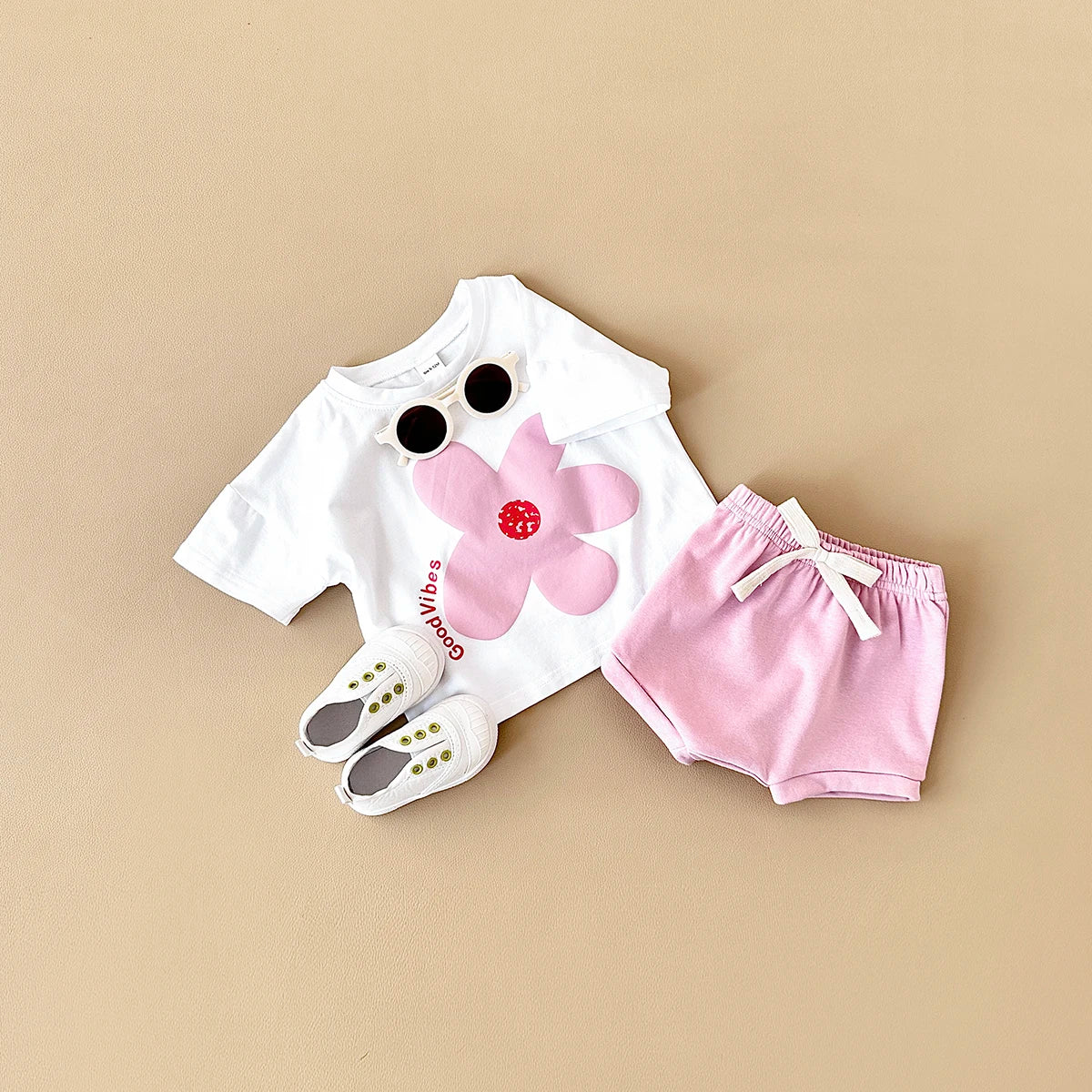 - Good Vibes Flower 2 Piece Set – Cotton Tee &amp; Shorts Baby Stork