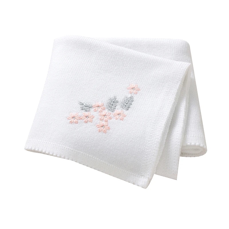 White - Floral Embroidered Baby Blanket – 90 × 70 cm | Ultra-Soft | 6 Elegant Colours Baby Stork