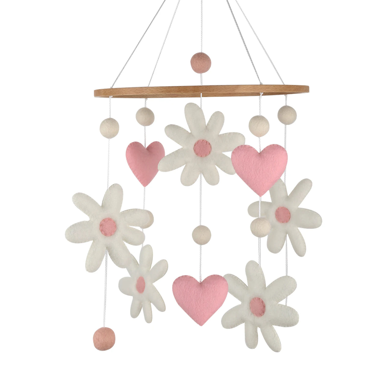 - Daisy &amp; Hearts Felt Cot Mobile - Pink &amp; Cream AE