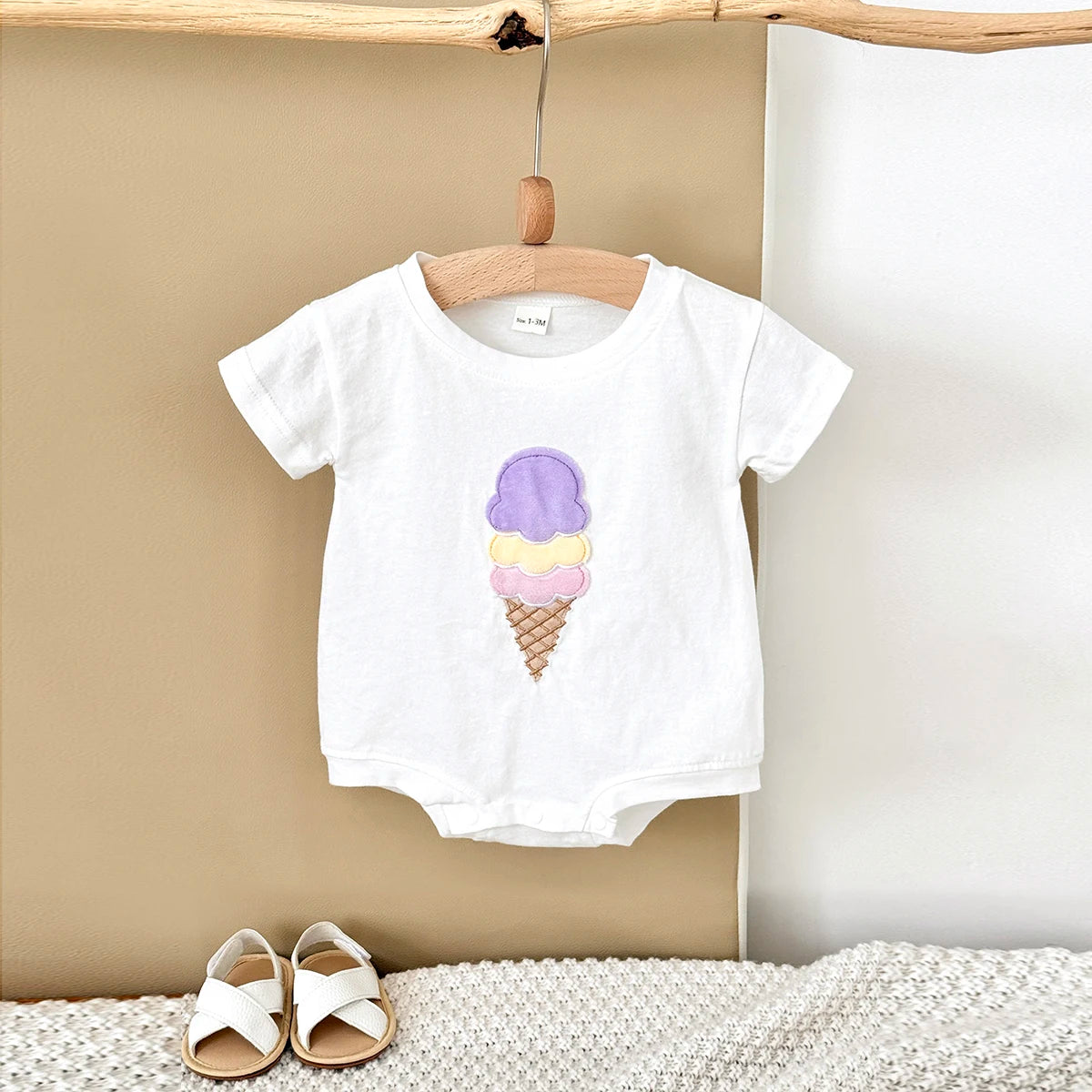 - Ice Cream Embroidered Baby Romper – 100% Cotton Bodysuit Baby Stork