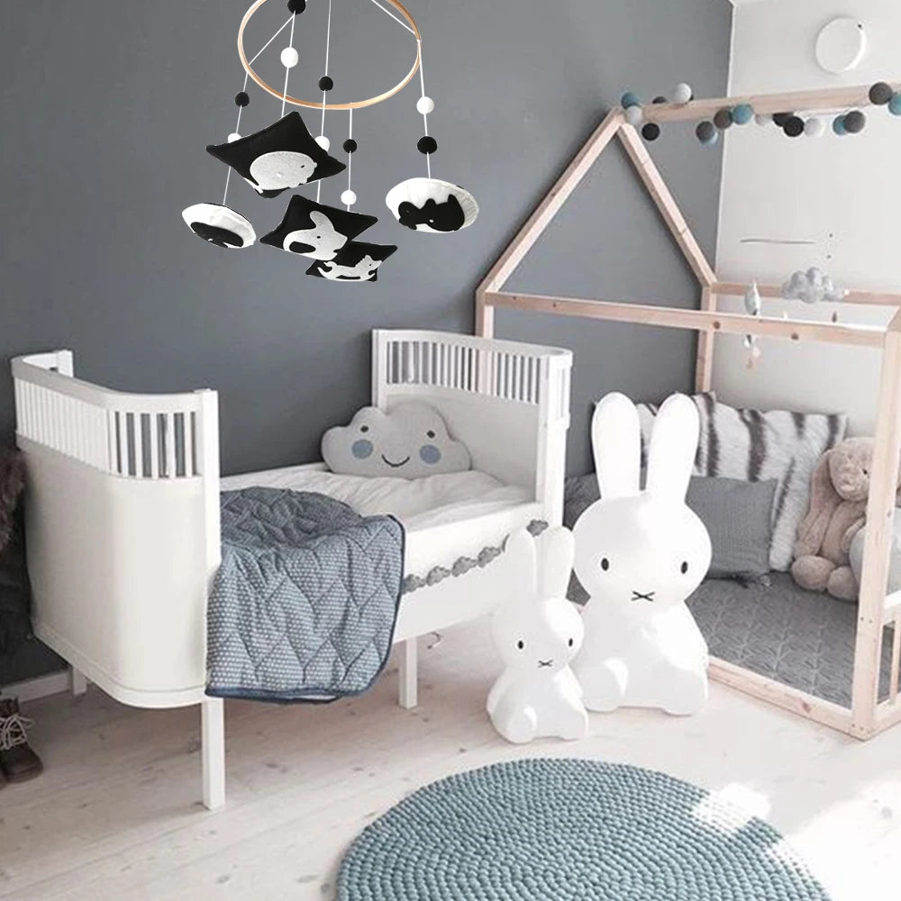 - High Contrast Black & White Baby Mobile – Sensory Newborn Nursery Cot Mobile Baby Stork Baby Mobile