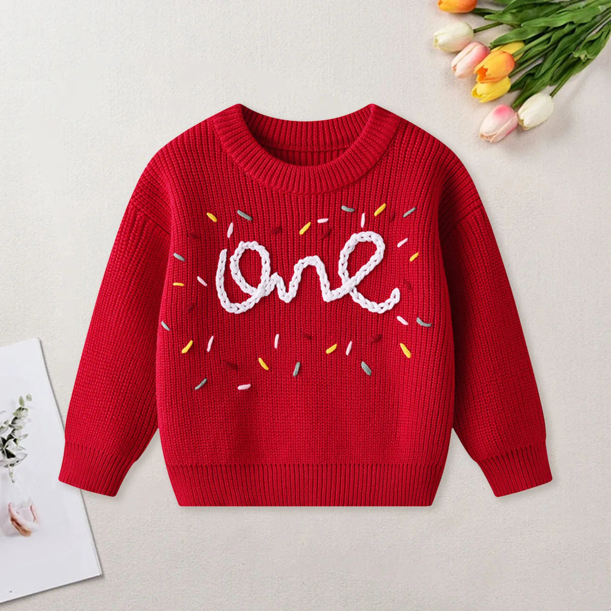 One Birthday Embroidered Knit Sweater | Six Colours