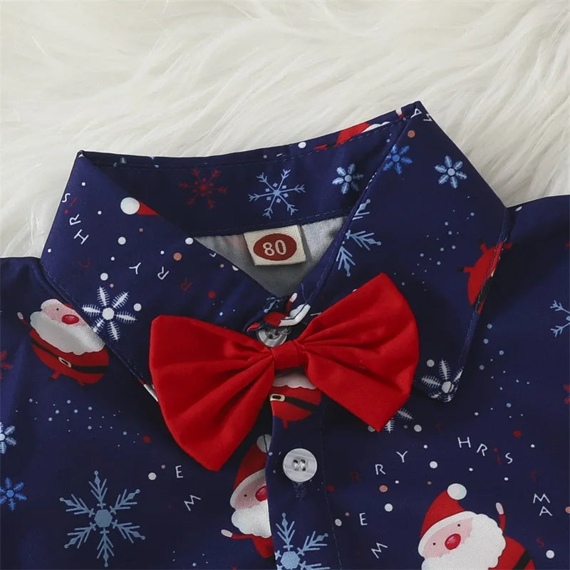 - Santa Print Christmas Shirt & Shorts Set Baby Stork