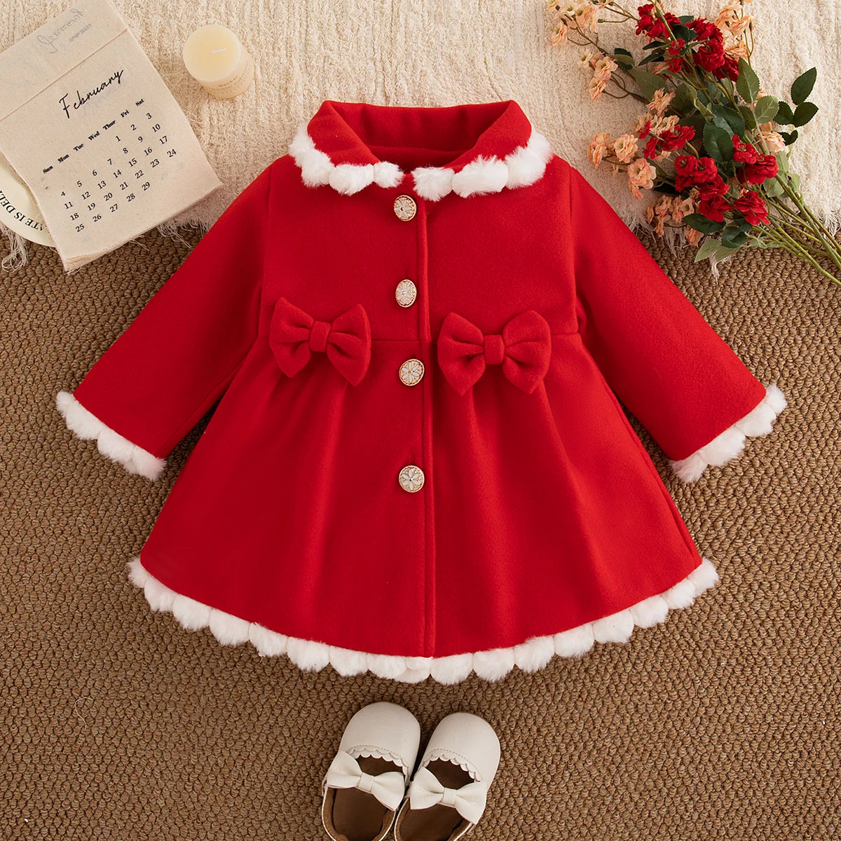 Red - Baby Girls Bow Winter Coat Baby Stork