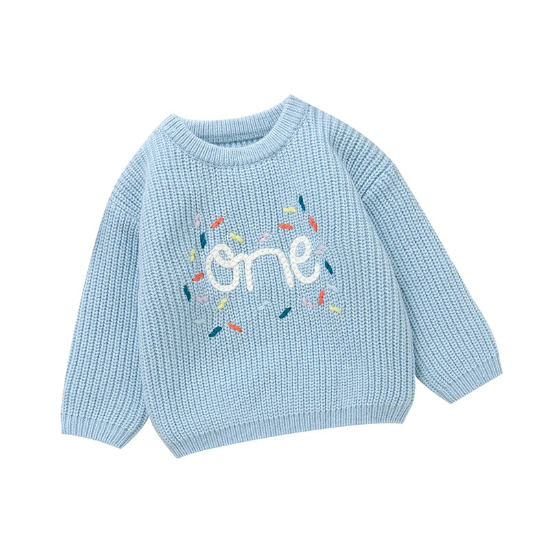 3Y - Baby “One” Knit Birthday Sweater Baby Stork