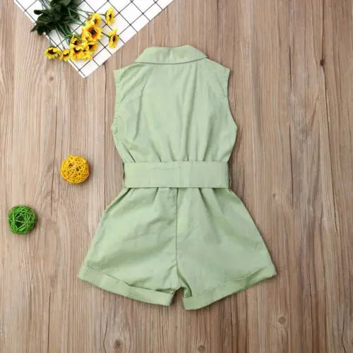 Button Detail Toddler &amp; Kids Belted Playsuit