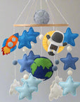 Space Mobile 2 M - Space Baby Felt Mobile | Outer Space Adventure Astronaut & Rocket Nursery Mobile Baby Stork Baby Mobile