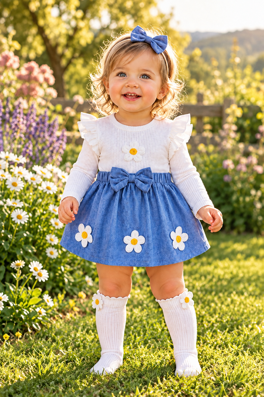 Floral Romper Dress Set with Headband &amp; Socks