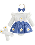 Floral Romper Dress Set with Headband & Socks