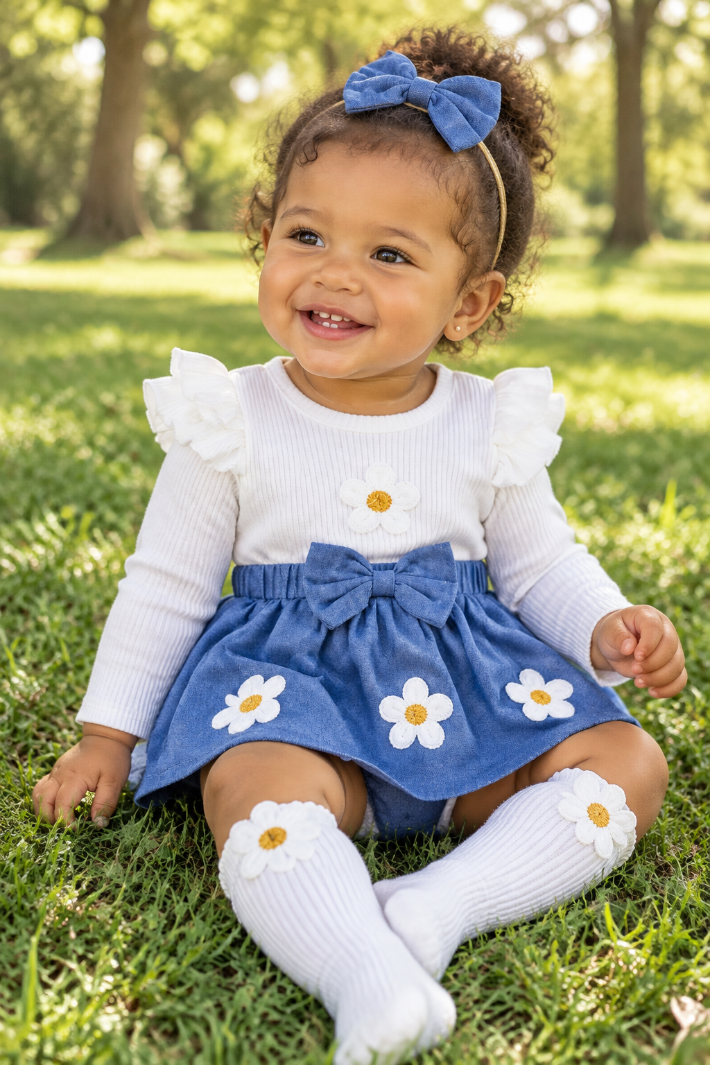 Floral Romper Dress Set with Headband &amp; Socks