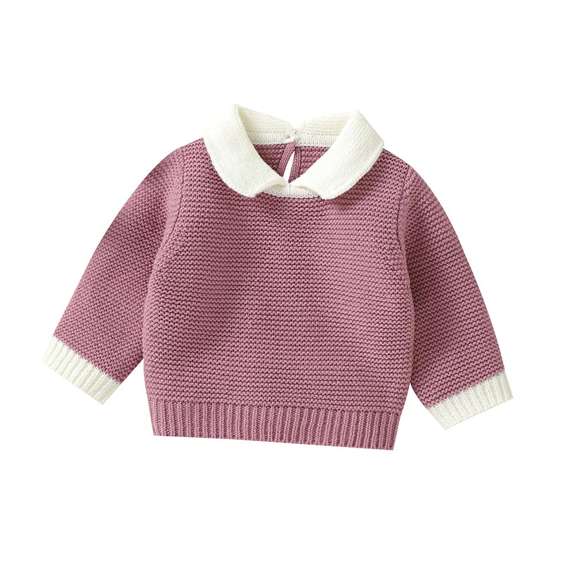 Pink - Collared Knit Sweater – Classic Cotton Blend Baby Jumper Baby Stork