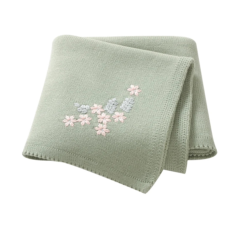 Light Green - Floral Embroidered Baby Blanket – 90 × 70 cm | Ultra-Soft | 6 Elegant Colours Baby Stork