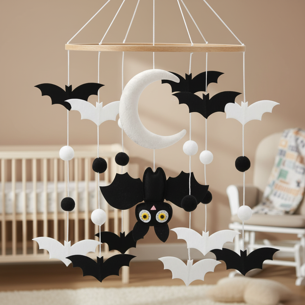 Bat Baby Mobile | Black &amp; White Moon Nursery Mobile