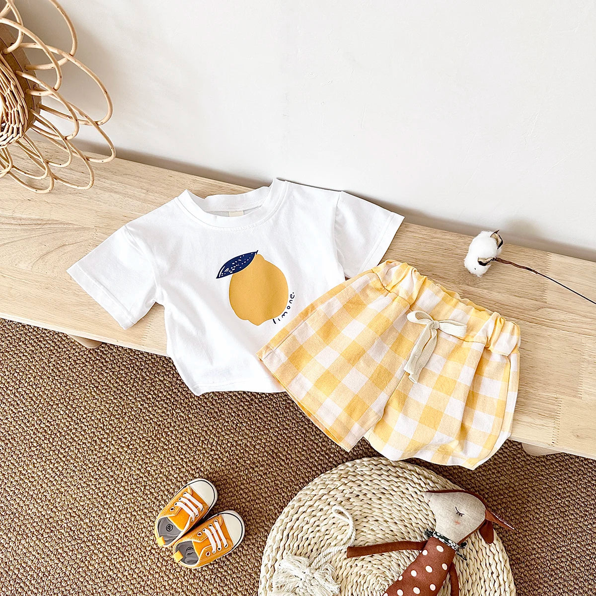 - Lemon Gingham Baby Set – 2 Piece Outfit | Yellow Baby Stork