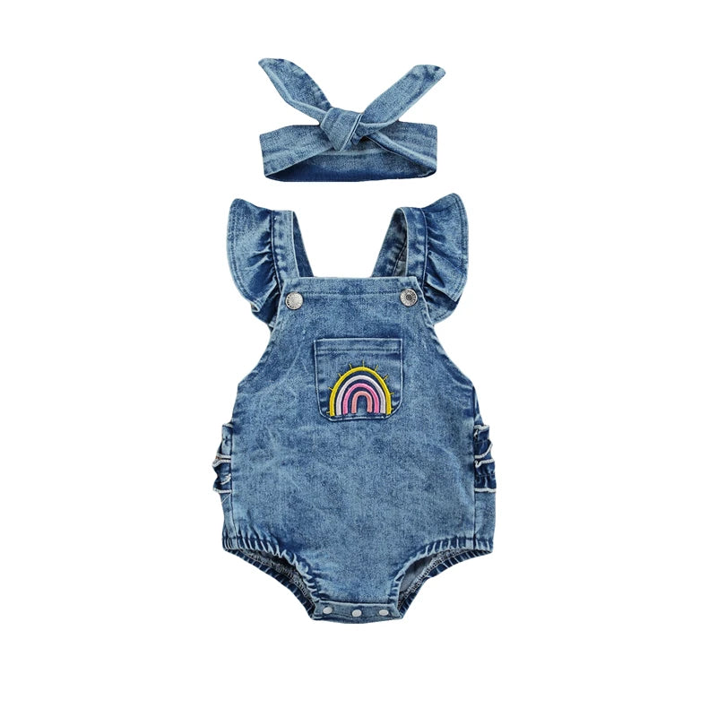 - Denim Rainbow Romper Set Baby Stork