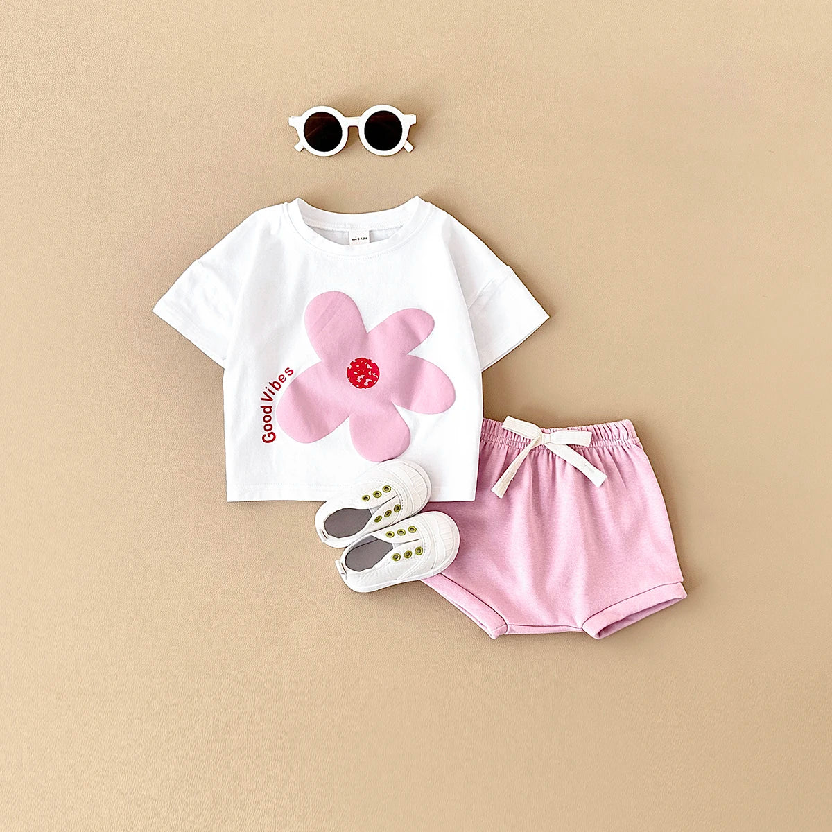 2-3Y - Good Vibes Flower 2 Piece Set – Cotton Tee & Shorts Baby Stork