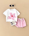 2-3Y - Good Vibes Flower 2 Piece Set – Cotton Tee & Shorts Baby Stork