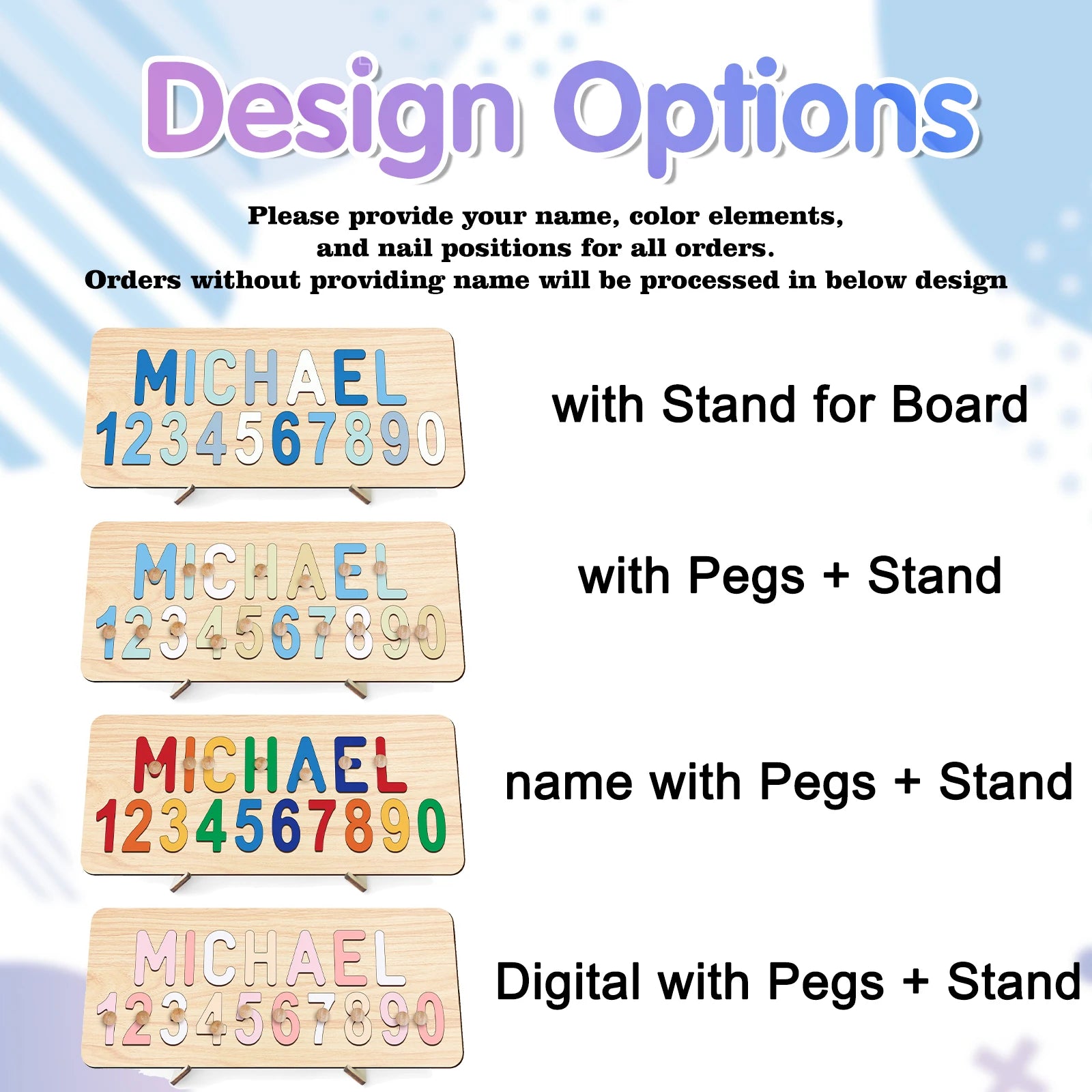 - Custom Wooden Name &amp; Number Puzzle – Personalised Educational Toy Baby Stork