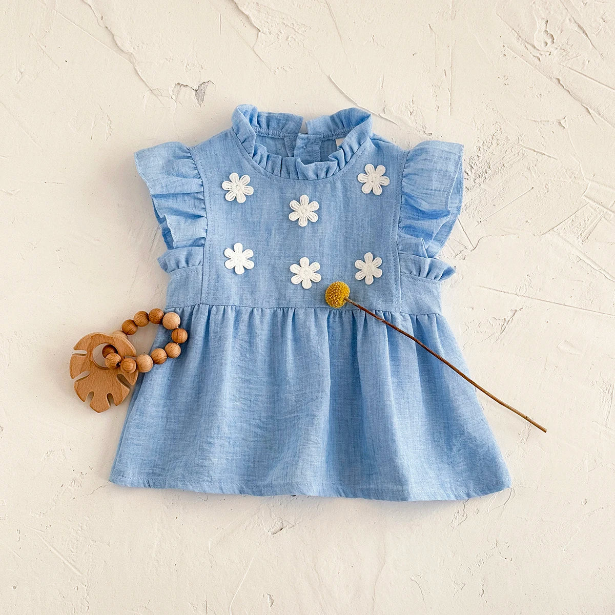 2-3Y - Blue Daisy Flutter Dress – Sweet Ruffle Detail Baby Stork