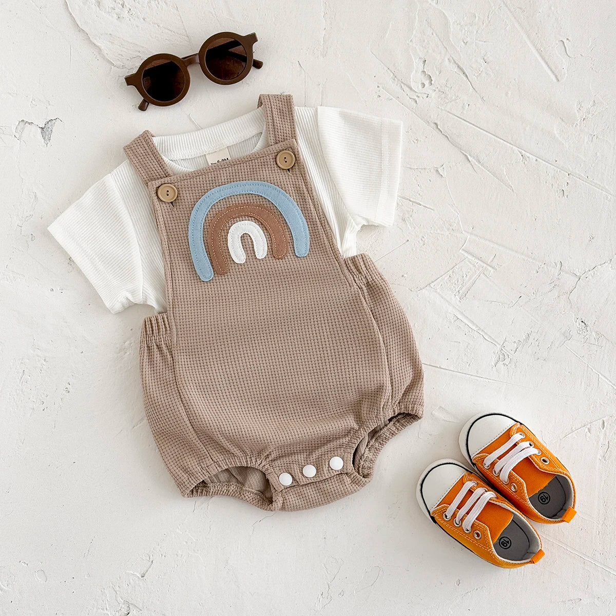 - Rainbow Waffle Romper Set – 2 Piece Outfit Baby Stork