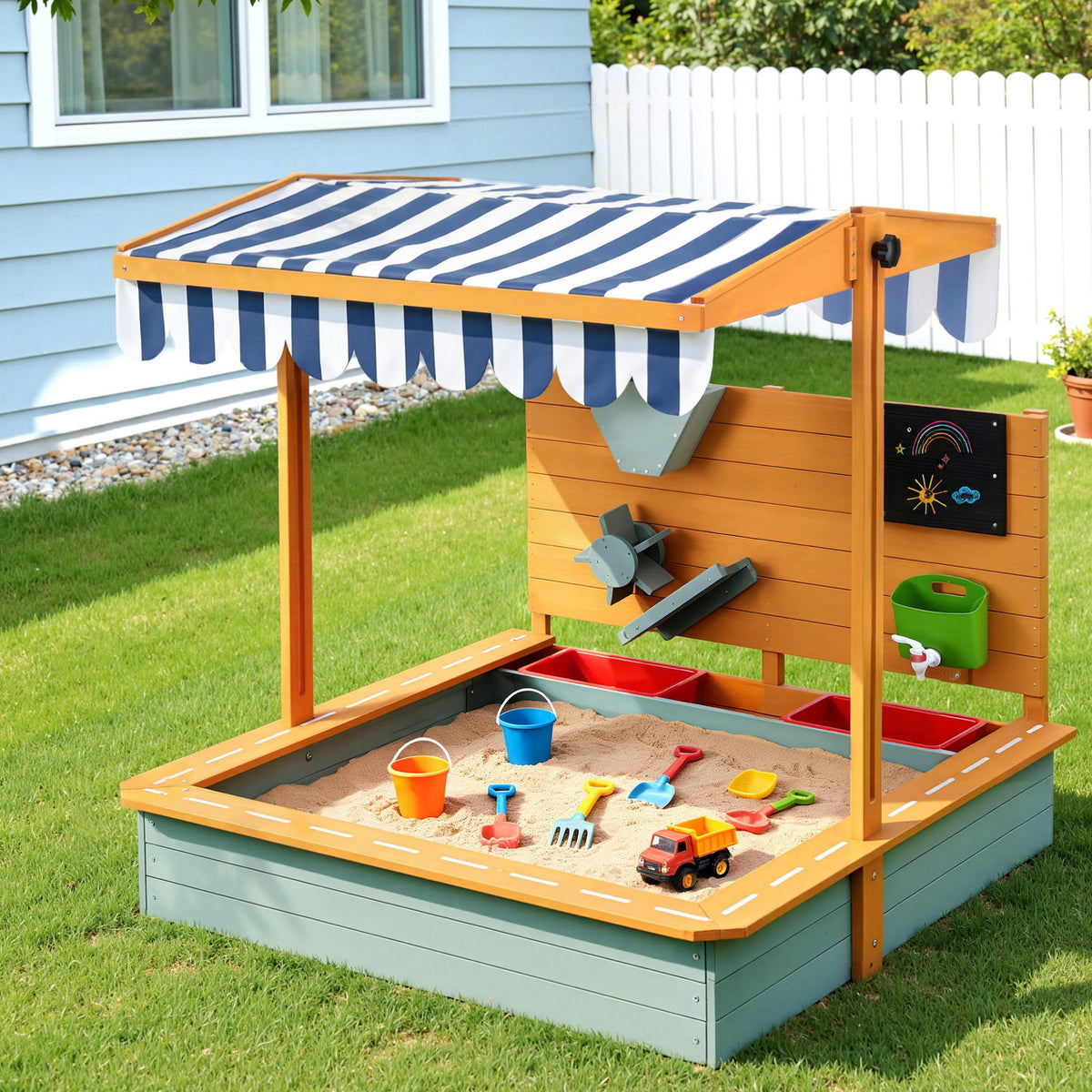 - Keezi Kids Sandpit Wooden Canopy Sandbox With Cover Funnel Outdoor Toys 110cm Green Baby Stork Baby &amp; Kids > Baby &amp; Kid's Toys > Outdoor Play Equipment