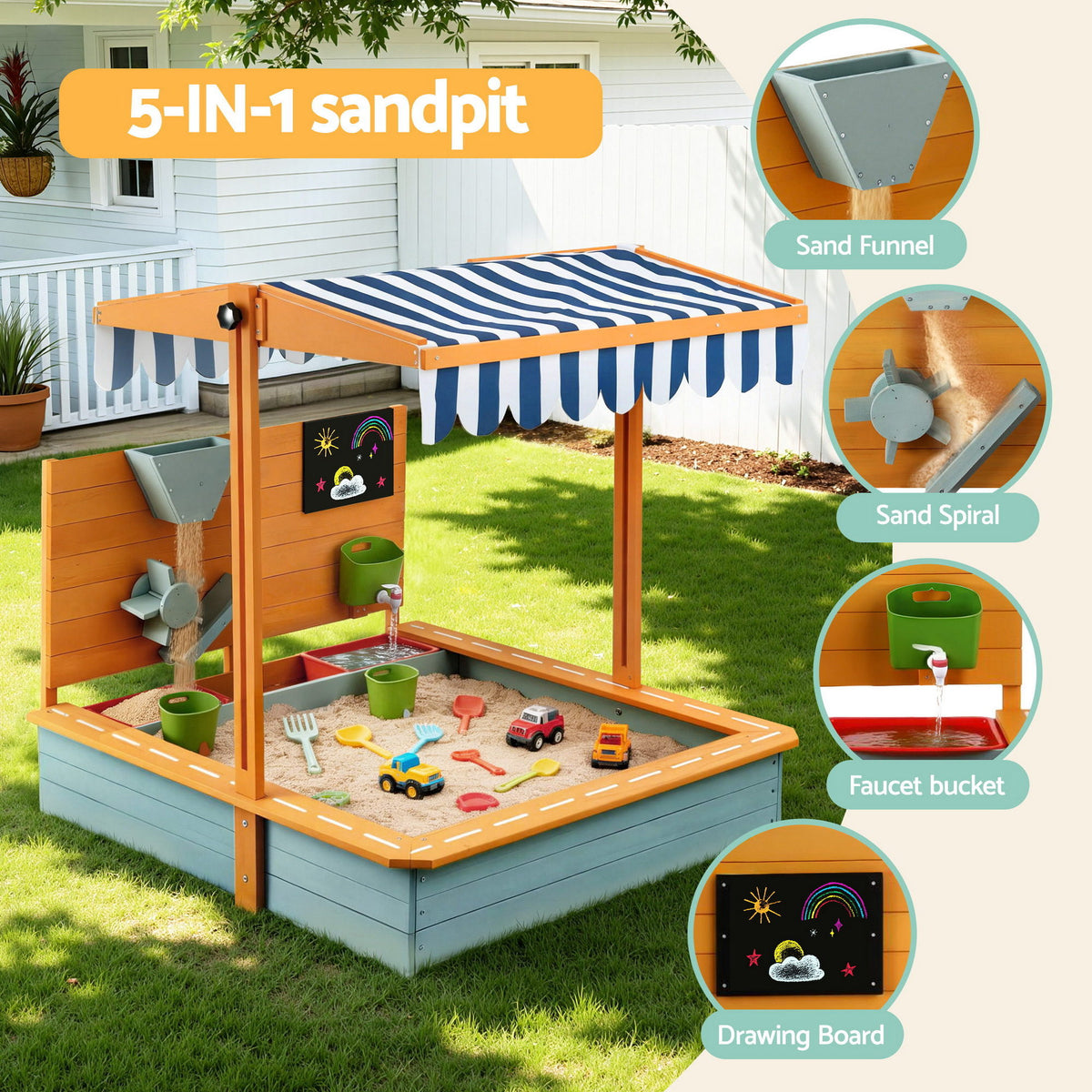 - Keezi Kids Sandpit Wooden Canopy Sandbox With Cover Funnel Outdoor Toys 110cm Green Baby Stork Baby &amp; Kids > Baby &amp; Kid's Toys > Outdoor Play Equipment