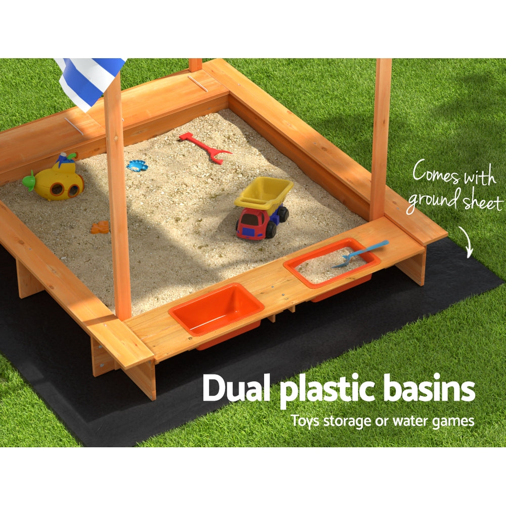 - Wooden Sandpit with Canopy, Storage & Dual Basins Keezi Kids Baby & Kids > Baby & Kid's Toys > Outdoor Play Equipment