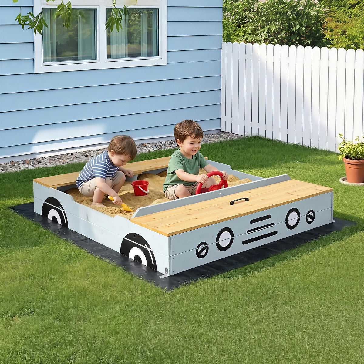 - Keezi Wooden Car Sandpit Kids Sandbox Outdoor Play Toy w/ Storage Ground Sheet 120cm Baby Stork Baby &amp; Kids > Baby &amp; Kid's Toys > Activity Toys