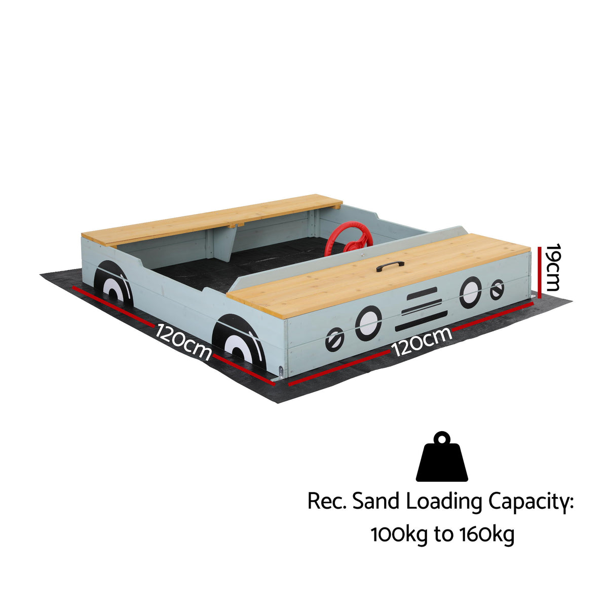 - Keezi Wooden Car Sandpit Kids Sandbox Outdoor Play Toy w/ Storage Ground Sheet 120cm Baby Stork Baby &amp; Kids > Baby &amp; Kid's Toys > Activity Toys