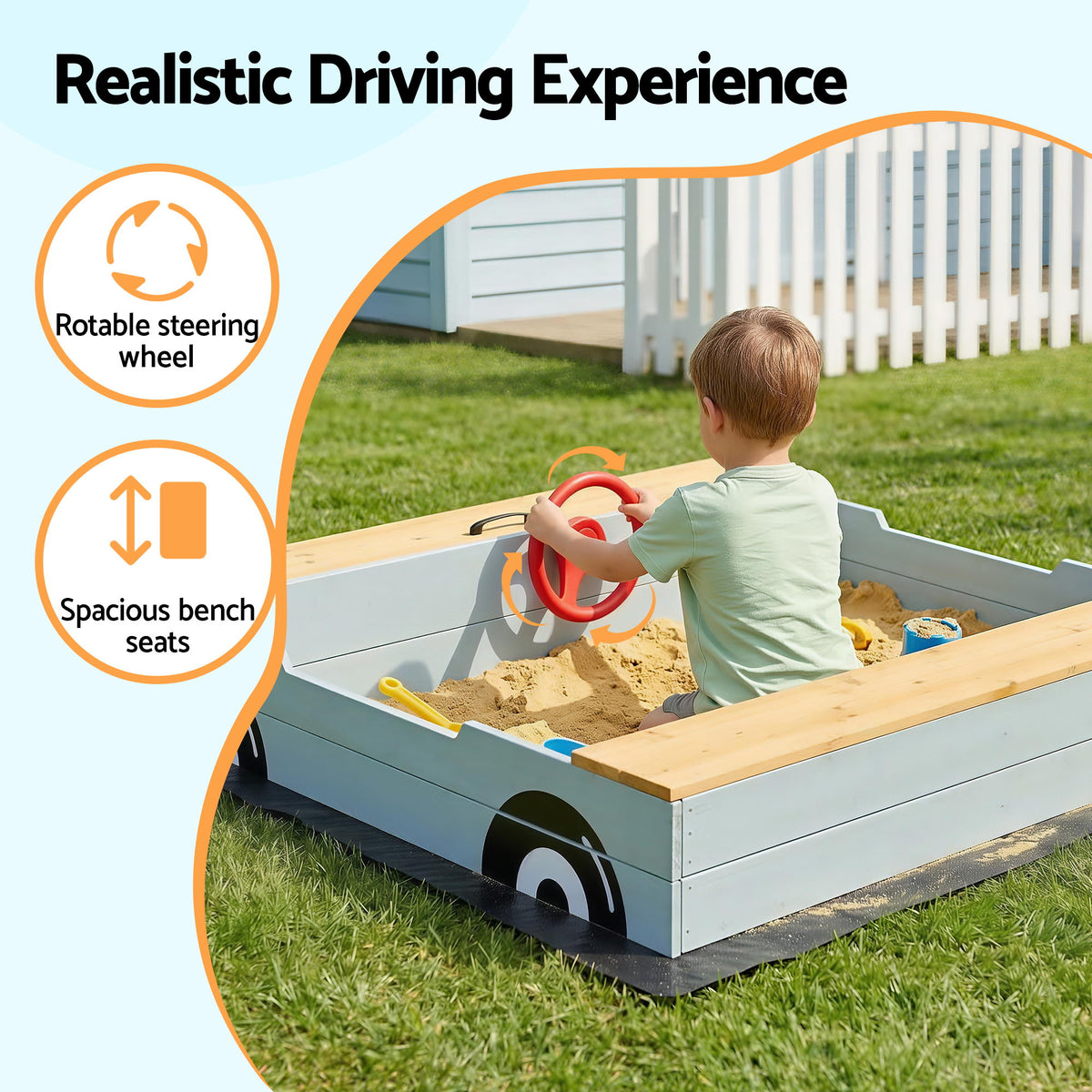 - Keezi Wooden Car Sandpit Kids Sandbox Outdoor Play Toy w/ Storage Ground Sheet 120cm Baby Stork Baby &amp; Kids > Baby &amp; Kid's Toys > Activity Toys