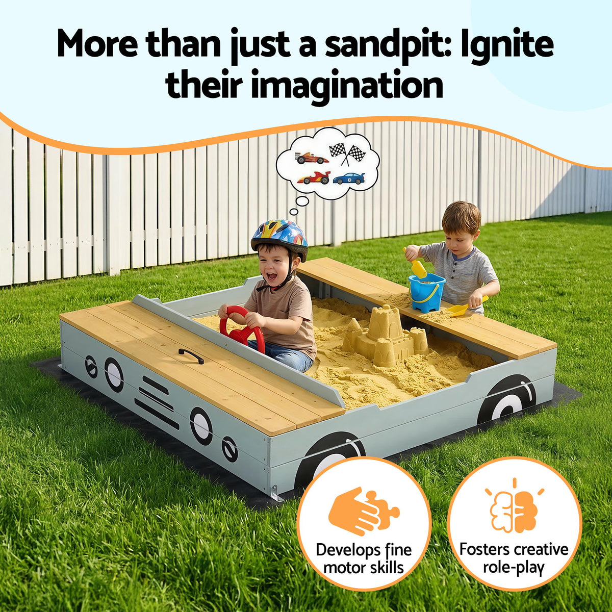 - Keezi Wooden Car Sandpit Kids Sandbox Outdoor Play Toy w/ Storage Ground Sheet 120cm Baby Stork Baby &amp; Kids > Baby &amp; Kid's Toys > Activity Toys